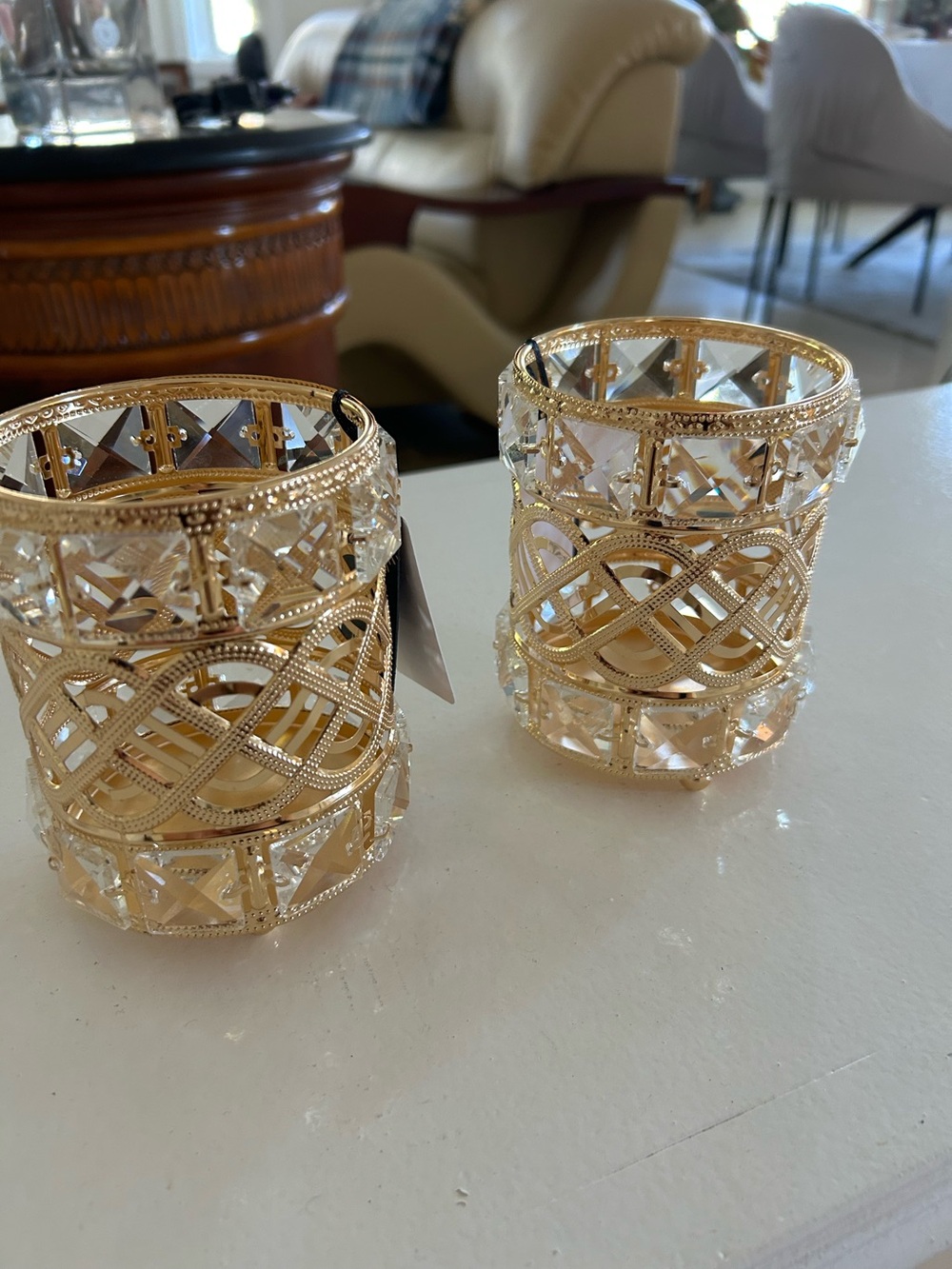Gold Crystal Decorative Votive Candle Holders - Set of 2